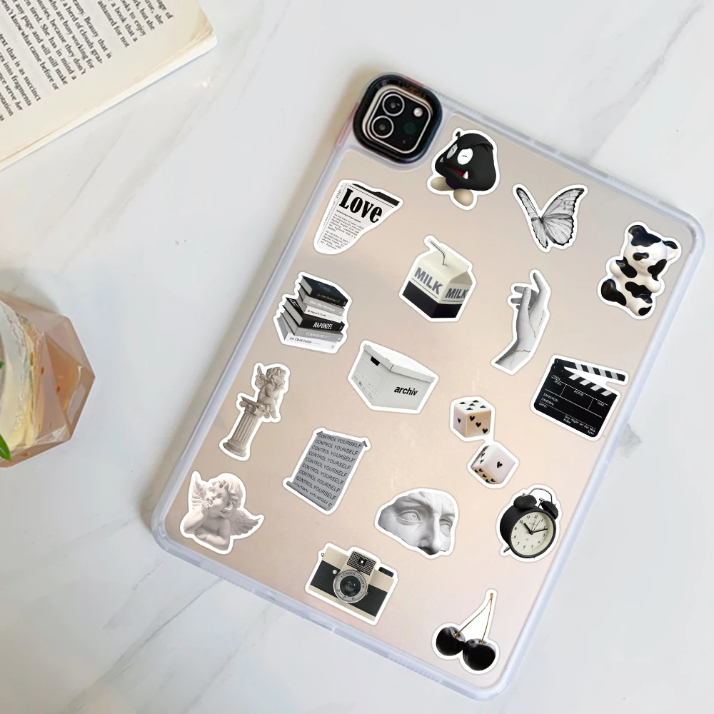 10/50PCS Ins Style Apathy Black White Simple Decals Cute Stickers Aesthetic Phone Notebook Suitcase Laptop Fridge Wall Sticker 2