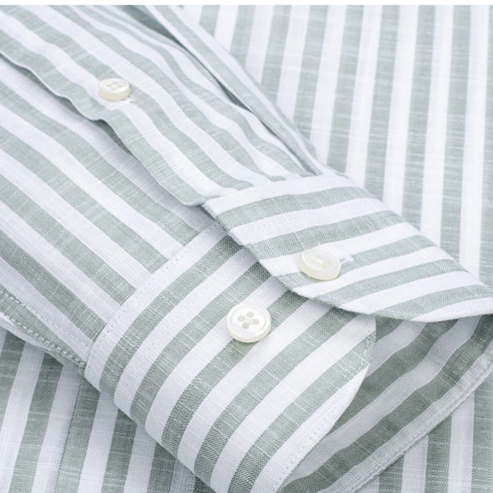 2025 Luxury Linen-Like Shirts Man Shirts Green Striped Shirts For Man Wrinkle Resistant Formal Shirt Luxury Designer Clothes Man
