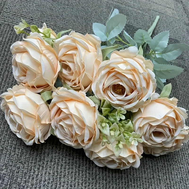 Elegant 9-Head Rose Bouquet for Wedding Decor or Photography Props