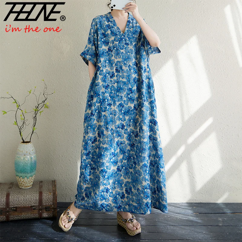 فستان صيفي THHONE نقشة V فضفاض