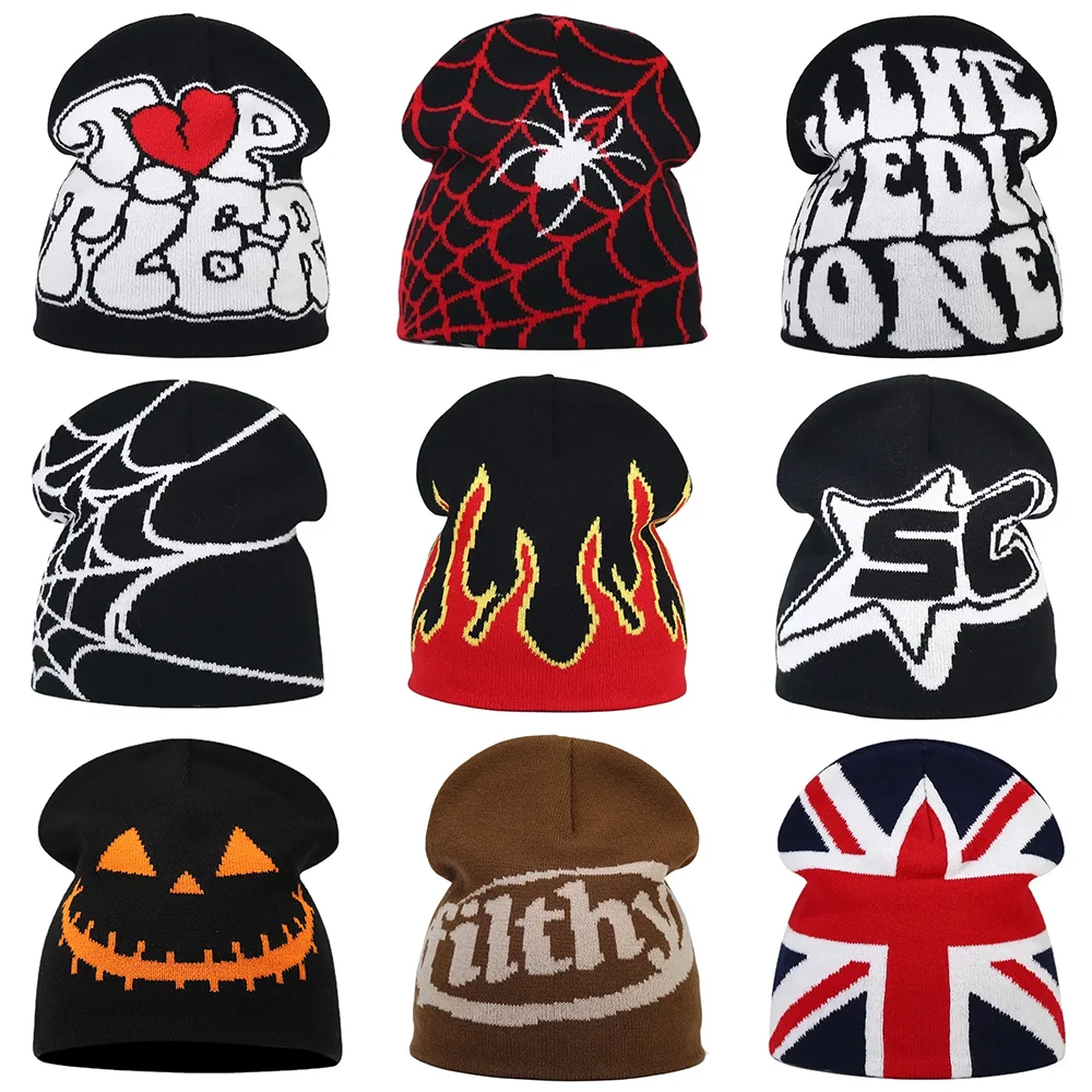 Knitted Beanie Y2K Letter Knitted Winter Autumn Beanie Cap Men Women Kanye Beanies Gorras Hombre Top Keep Warm Hat Ear Hats Wool Hip Hop