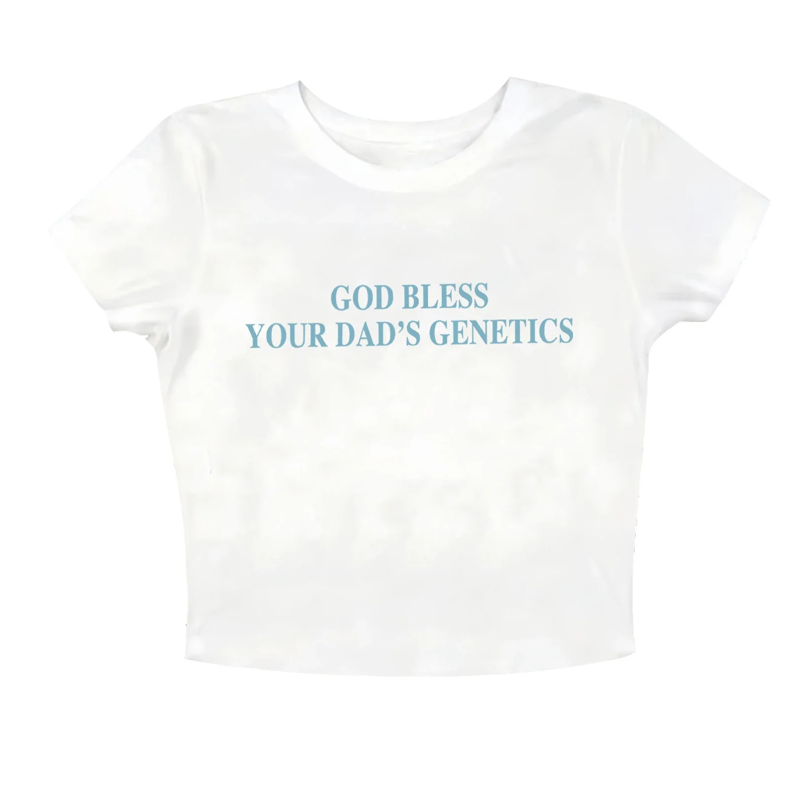 God Bless Your Dads Genetics Cute Baby Tee Sabrina Carpenter Women Cropped Fitted Shirt 2