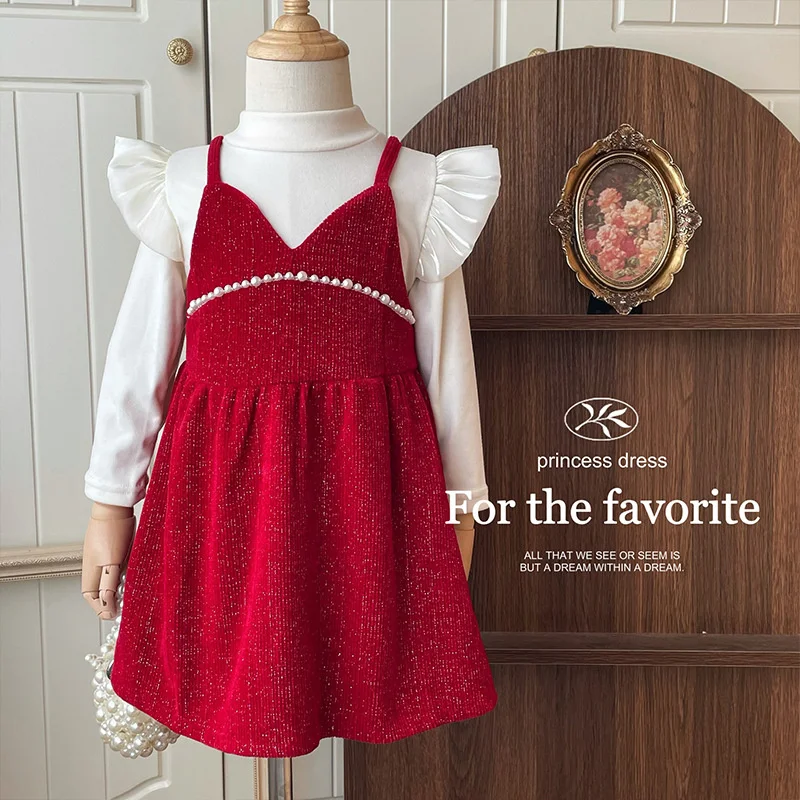 

Girl Dress Kids Baby Party Birthday Evening Gown 2023 Pearl Winter Autumn Cotton Plus Size Flower Girl Dress Children Clothing