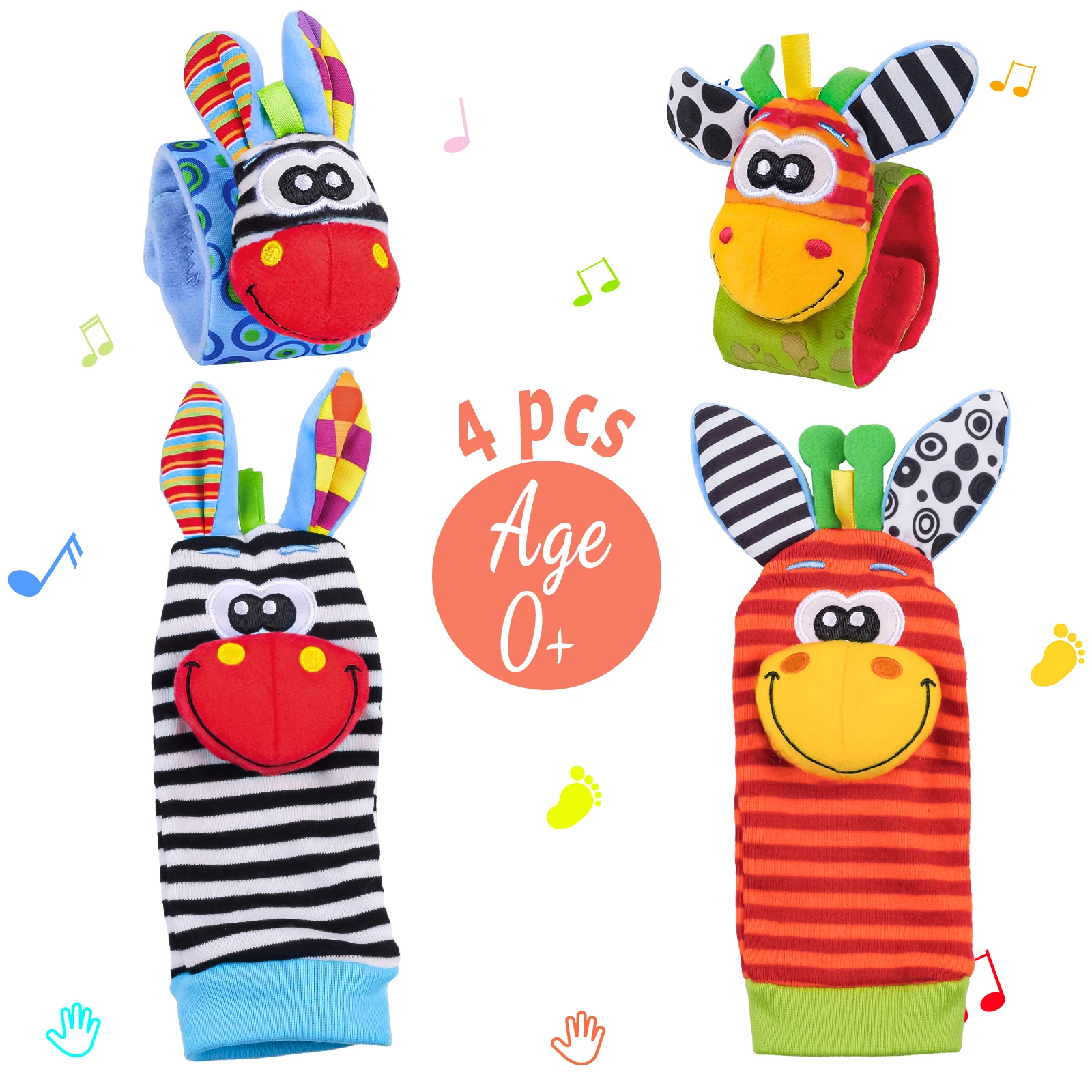 4pcs Baby Toys 0-12 Months Cute Stuffed Animals Baby Rattle Socks Wrist Baby Rattles Newborn Toys Make Sounds Games For Babies