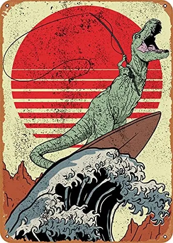

Fishing Dinosaur TRex Vintage Look Metal Sign Patent Art Prints Retro Gift 8x12 Inch