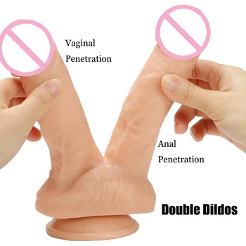 Double Dildos Stimulate Vagina and Anus Huge Penis with Suction Cup Erotic Double Head Phallus Soft Dick Sex Toys for Women 5