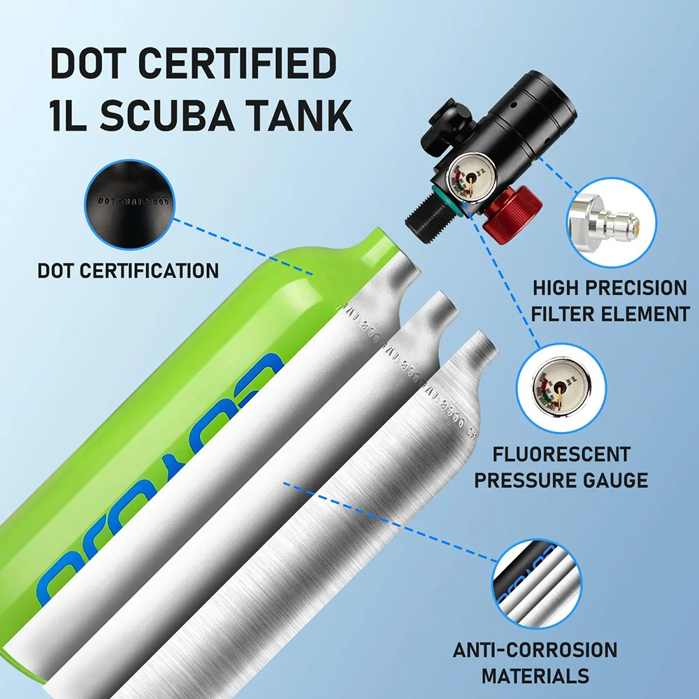 Scuba Diving Oxygen Tank 1L Cylinder Underwater Breather for with Breathing Valve Dive Fishing Underwater Photography C Set scuba cylinder tank