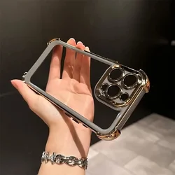 Futuristic Transparent Shockproof Phone Case with Lens Protector - iPhone 15 Plus (Gray)