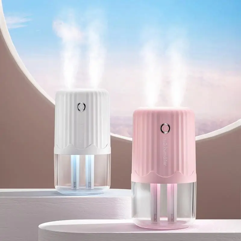 여행용 소형 USB 쿨 미스트 에어 디퓨저, 충전식 더블 스프레이, 대용량 공기 가습기, 조용한 책상