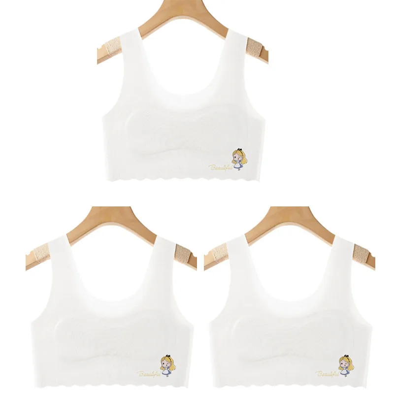 3pcs Girls Solid Color Bra Teen Developmental Vest Bra Pupil Thin Ice Silk Seamless Middle School Students Comfortable Underwear