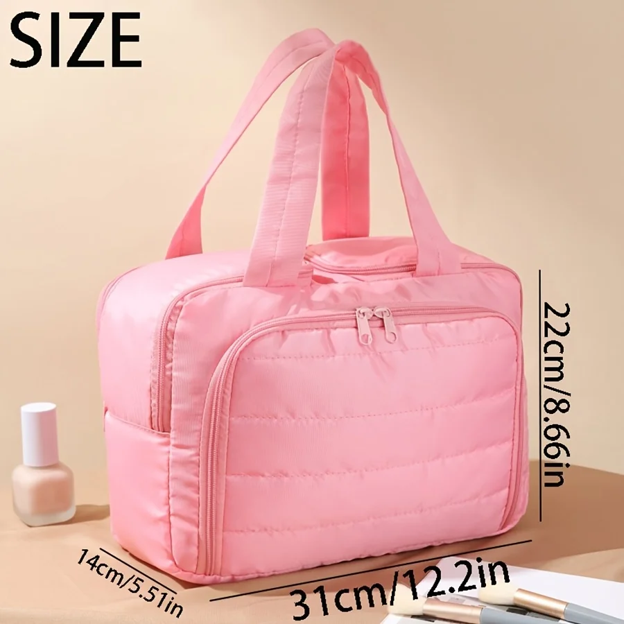 Large Capacity Quilted Makeup Bag, Portable Multifunctional Organizer Storage Bag, Ideal for Travel ,Business, Christmas Gifts