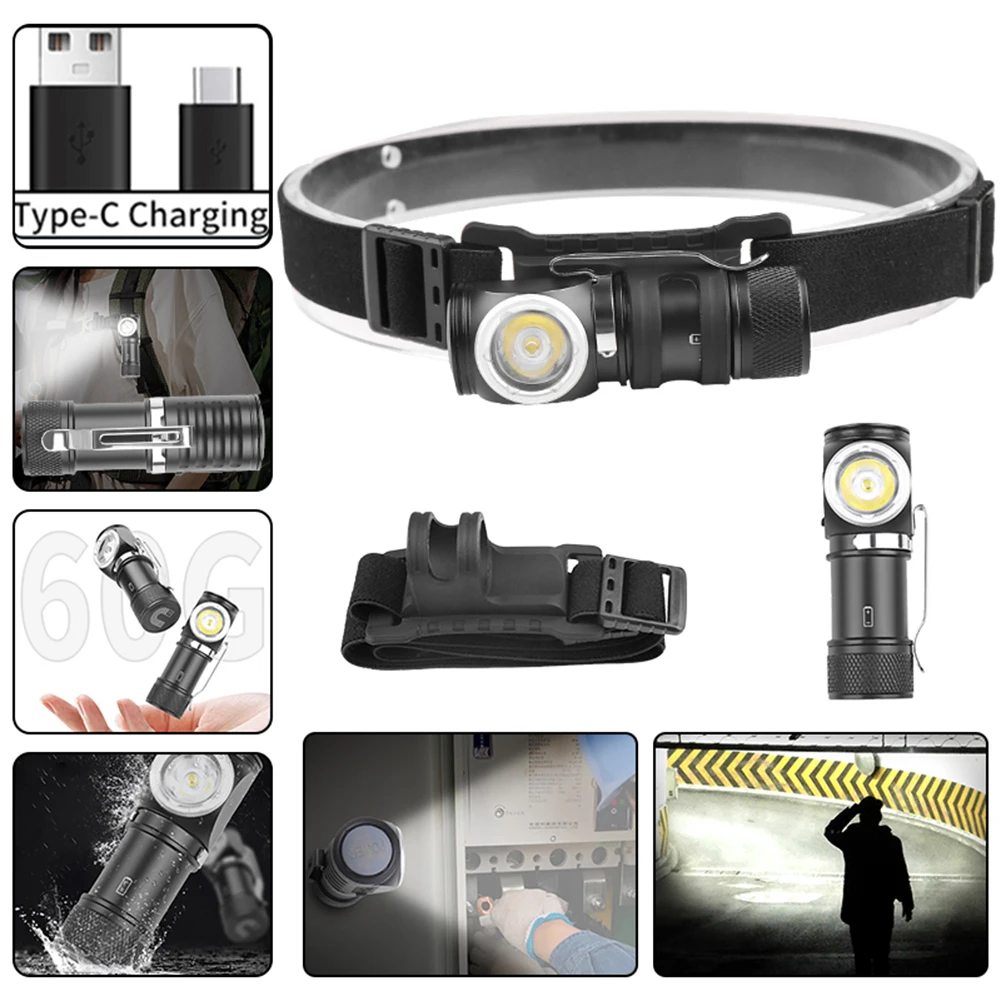 

Mini Headlight LED Head Torch Type C Rechargeable Lightweight LED Headlamp IPX4 Waterproof 700Mah for Expedition Riding Fishing