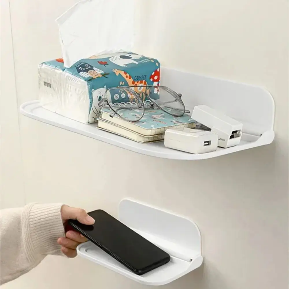 Folding Wall Mounted Shelf Saving Space Foldable Storage Rack Punch-Free Phone Holder Wifi Router Storage Tray Bathroom Organizer