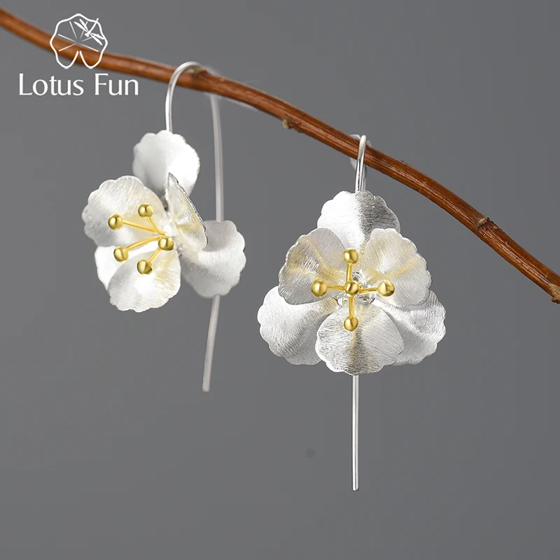 

Lotus Fun Original Real 925 Sterling Silver Unusual Big Elegant Flower Dangle Earrings for Women Statement Luxury Fine Jewelry