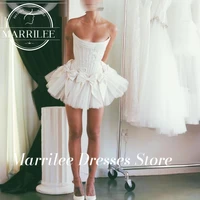 Marrilee Customized Princess Ballet Strapless Tulle Evening Dress With Bow Above Knee Sleeveless Sexy Open Back Short Prom Gowns 1