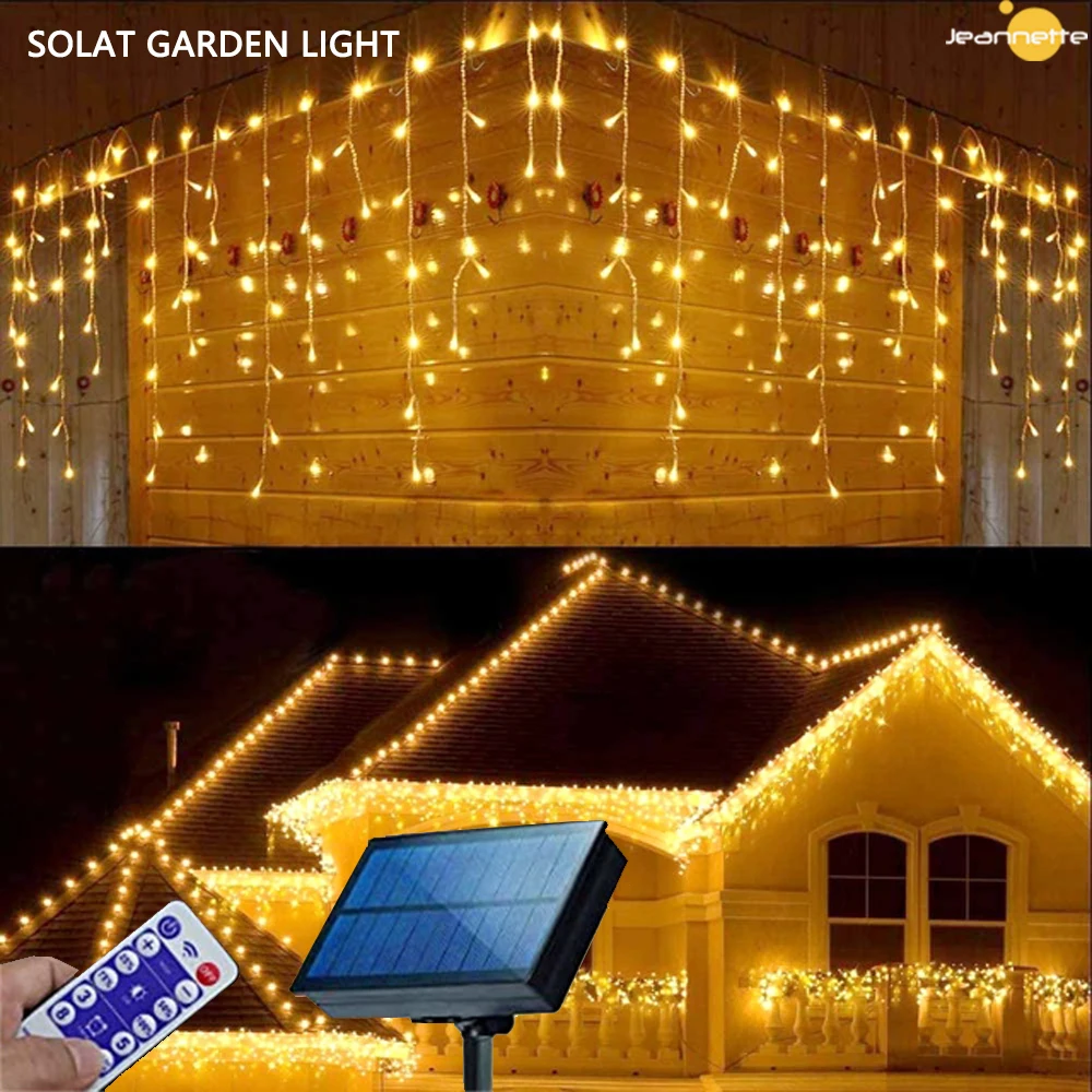 Guirnalda Solar de luces navideñas para exteriores, adornos de decoración de jardín, cortina de carámbano, 0,8 M