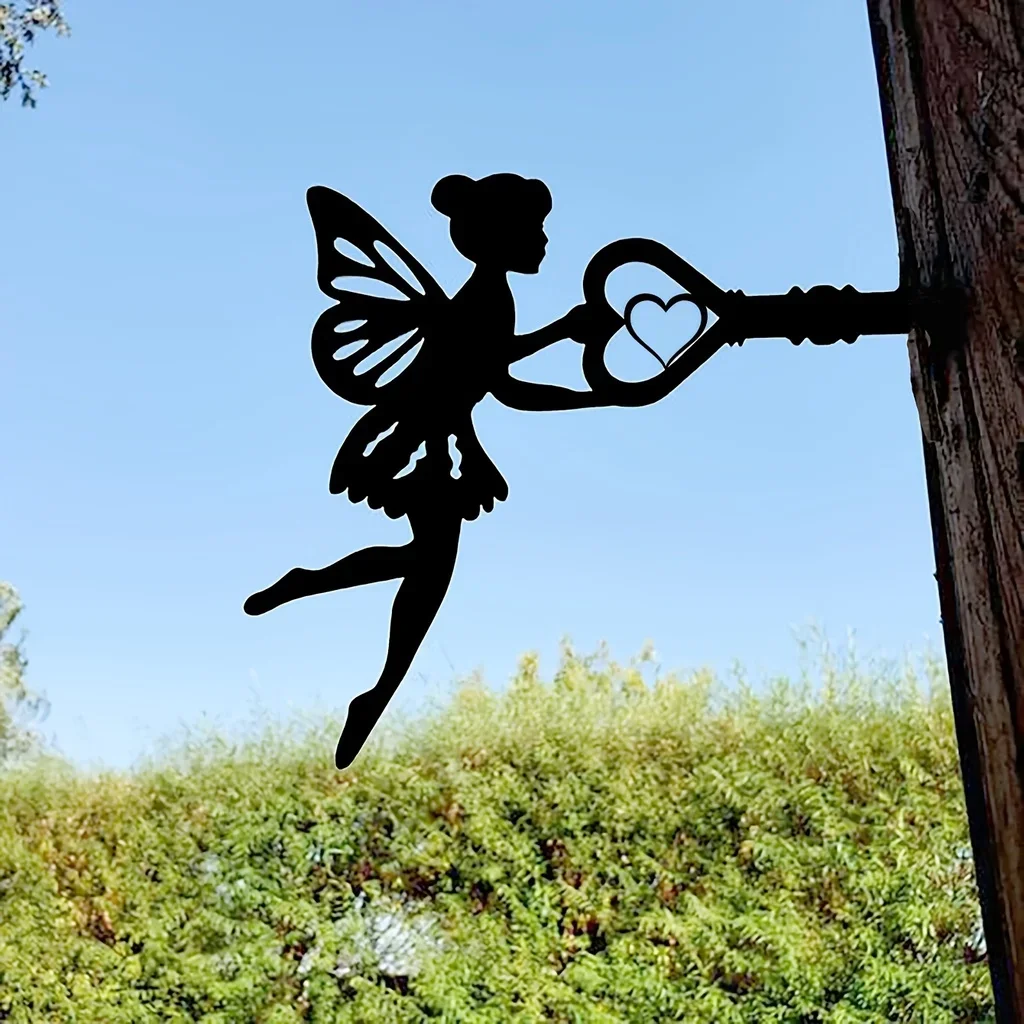 Garden Art Decor HelloYoung Angel On Branch Steel Silhouette Metal Wall Art Home Garden Yard Patio Statue Stake Decoration Perfect For Birthdays