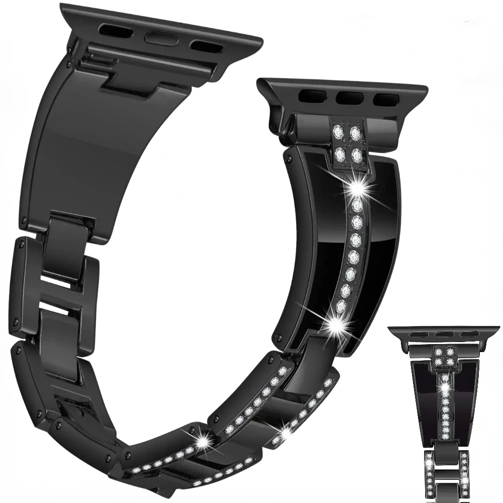 

Resin Strap for Apple Watch Band 44mm 40mm 45mm 41mm 42mm 38mm 49mm Women Diamond Bracelet iWatch Series Ultra 9 8 7 6 5 4 3 SE