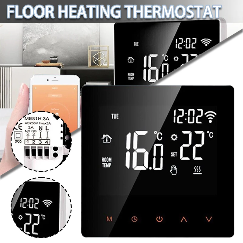 

Remote Smart Programmable Thermostat Digital LCD Heating Thermostat Electrical Underfloor Heating Touch Screen Thermostat