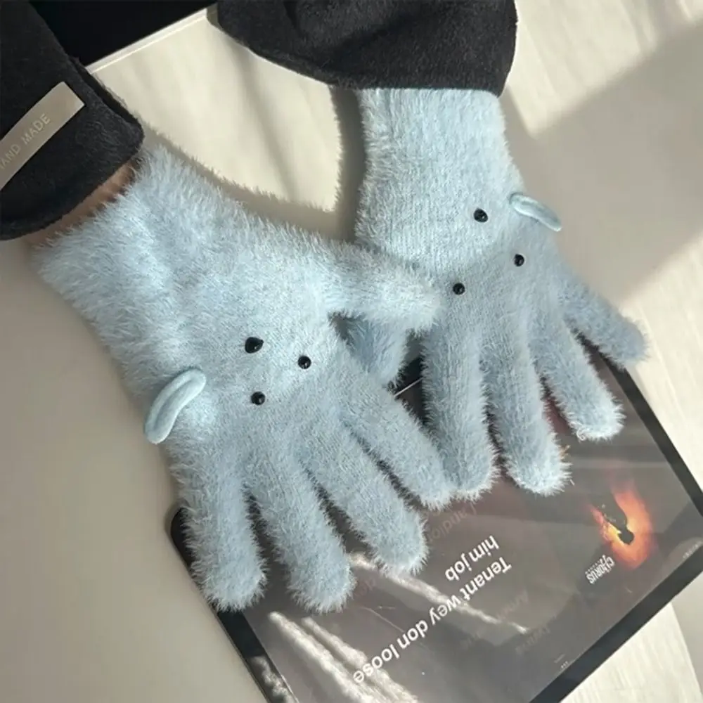 Girls Knitted Mittens Polyester Cold Proof Five Finger Gloves