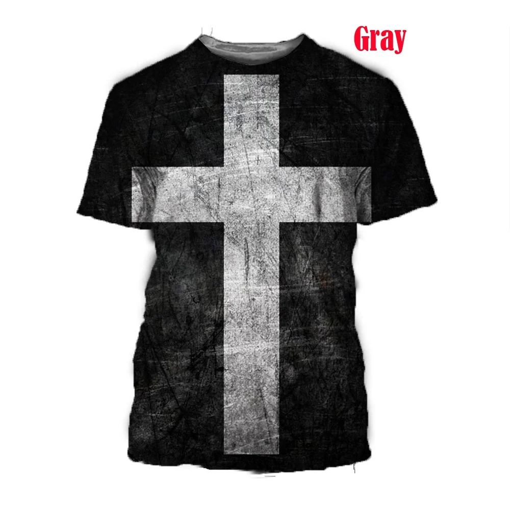 summer men's Christian Cross black and white Jesus print 3D men's T