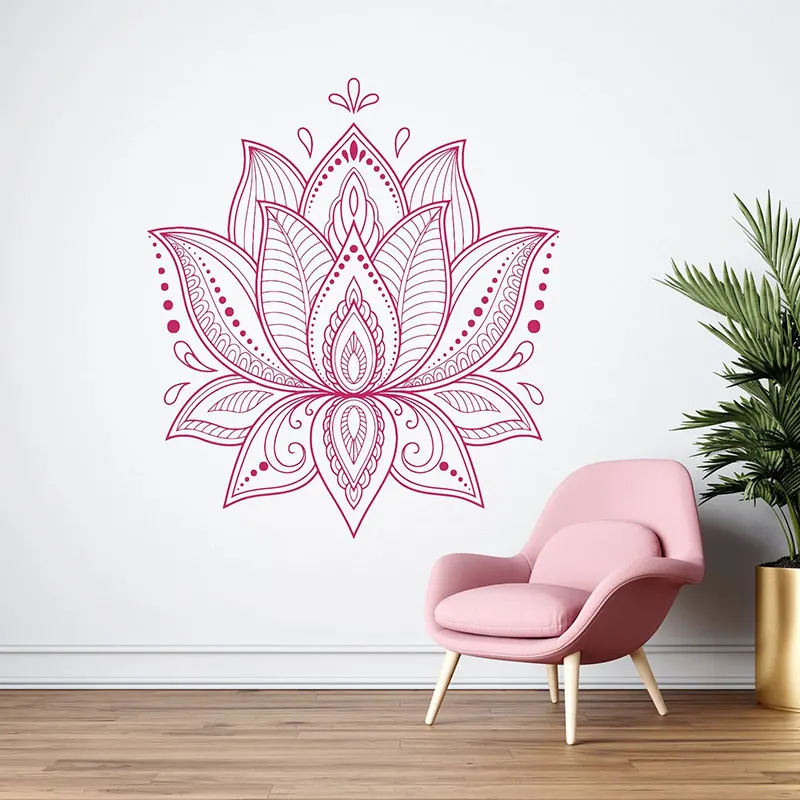Decorazione floreale Lotus Flower with OM Sign yoga Wall vinyl mandala Art sticker, Vinile, Black, 21h x34w