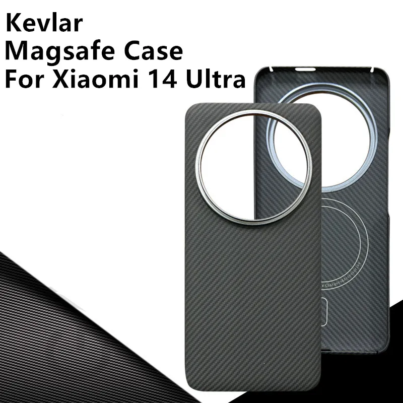 Genuine Aramid Carbon Fiber Matte Magsafe Case for Xiaomi Mi 14 Ultra Pro Thin Anti-explosion Bulletproof Cover Anti-Shatter