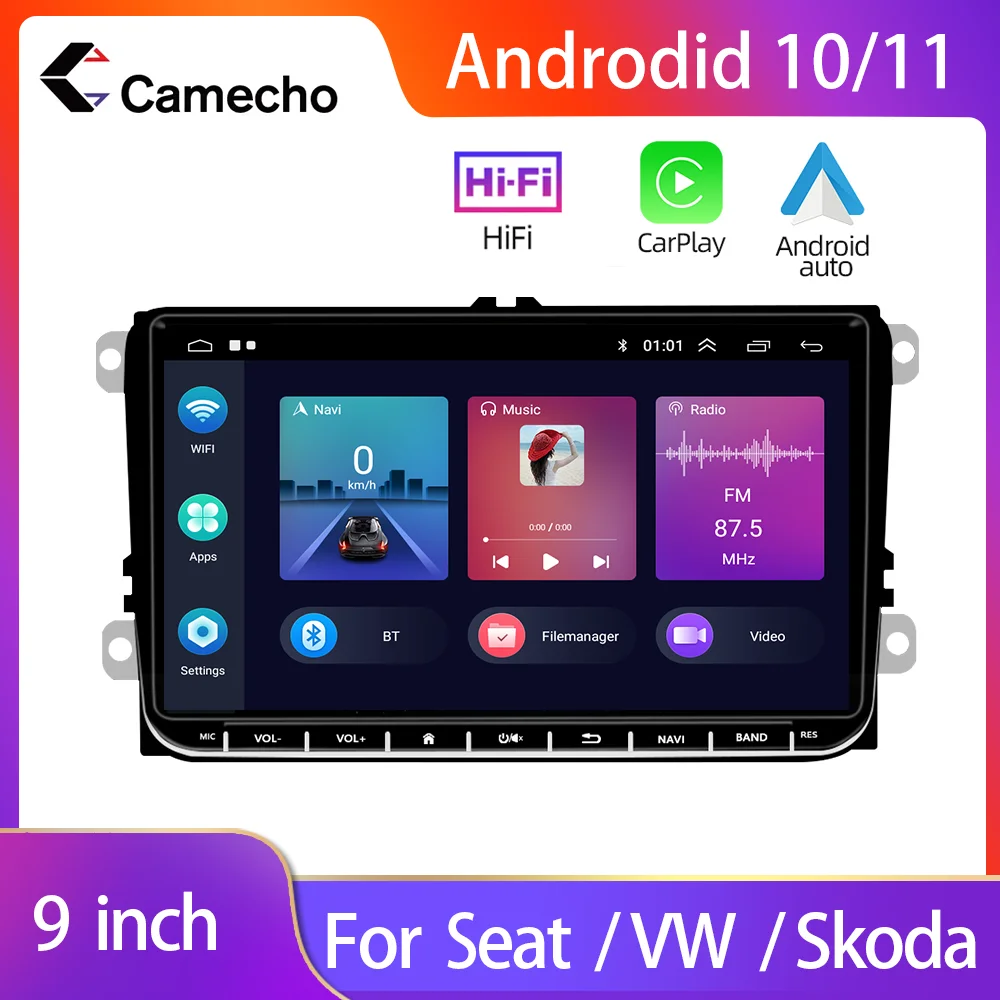 

Camecho 9 дюймовый Carplay автомобильный радиоприемник мультимедийный плеер Android 11GPS для Volkswagen VW Golf 5 6 Passat B5 Bluetooth 2 Din DVD-плеер