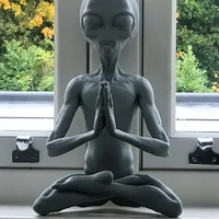 Mysterious Meditating UFO Extraterrestrial Alien Sculpture Ornament Figurine Statue Desktop Art Wood Guest Console Table Decor - Image 3