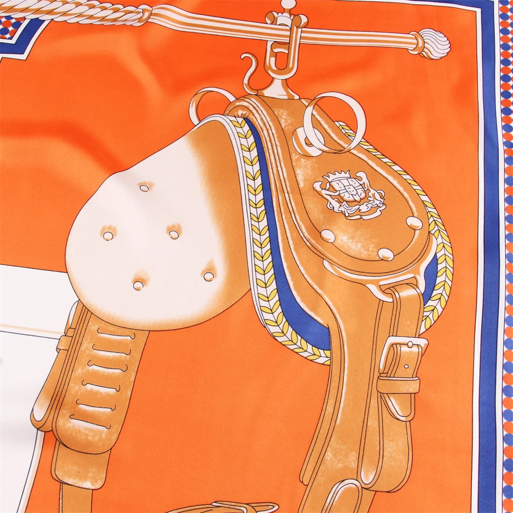 POBING Seidenschal für Damen, große Schals, Pferdewagen-Druck, Stolen, quadratisches Bandana, luxuriöses Kopftuch, Hijab-Schal, weibliche Foulards, 130 cm – Detail 10