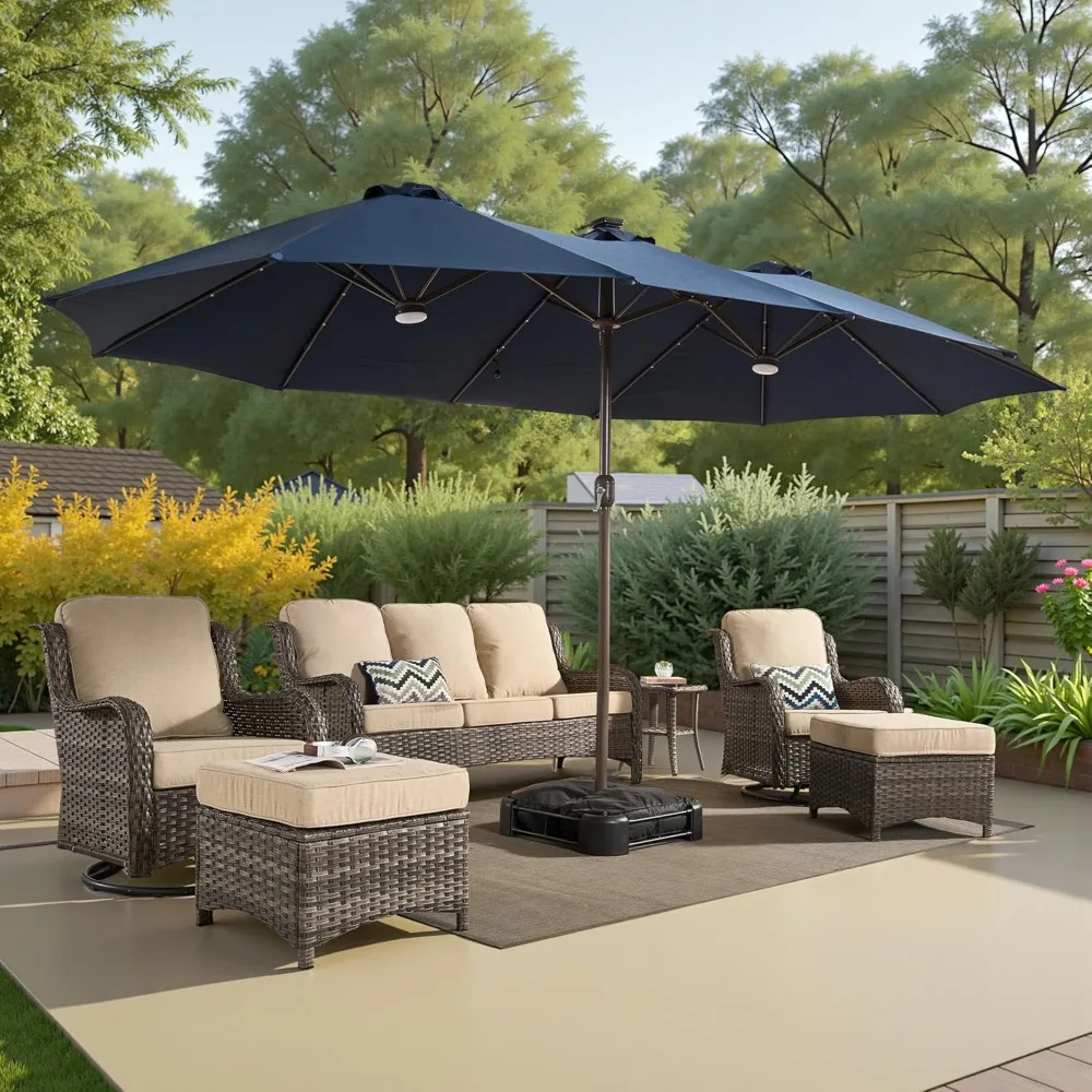 15 ft Solar LED Double-Sided Patio Umbrella with Base 2