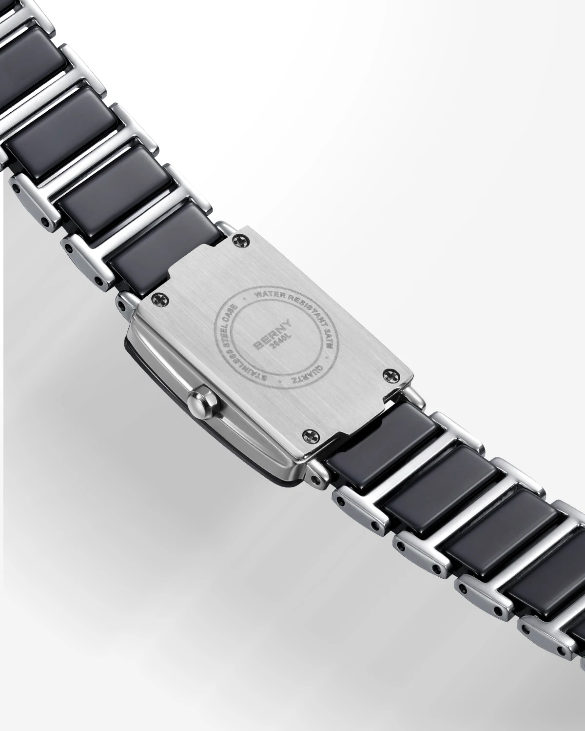 BERNY Damenuhr, modische, lässige Keramik-Quarzuhren, Diamant-Rechteck-Armbanduhr im Vintage-Stil für Paare – Detail 4