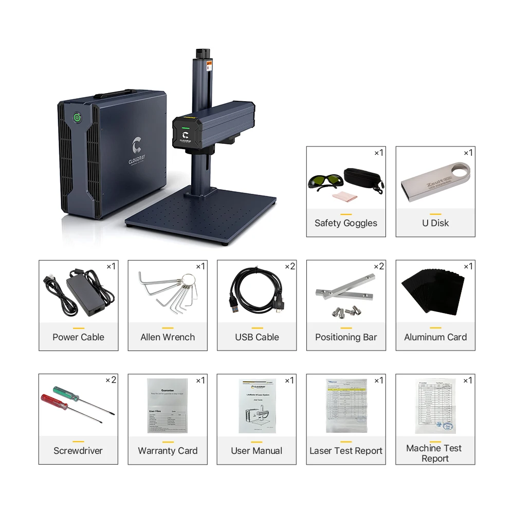 Cloudray 30W Raycus LiteMarker-M Portable Marking Machine Fiber Laser Engrave on Stainless Steel Aluminum Jewelry Pet Tag Mark 6