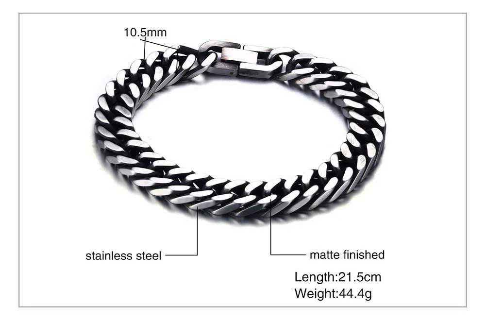 Vnox Stilvolle Männer Armbänder mit Retro Ton Edelstahl Link Kette 8 Zoll Männlichen Handgelenk Schmuck – Detail 2