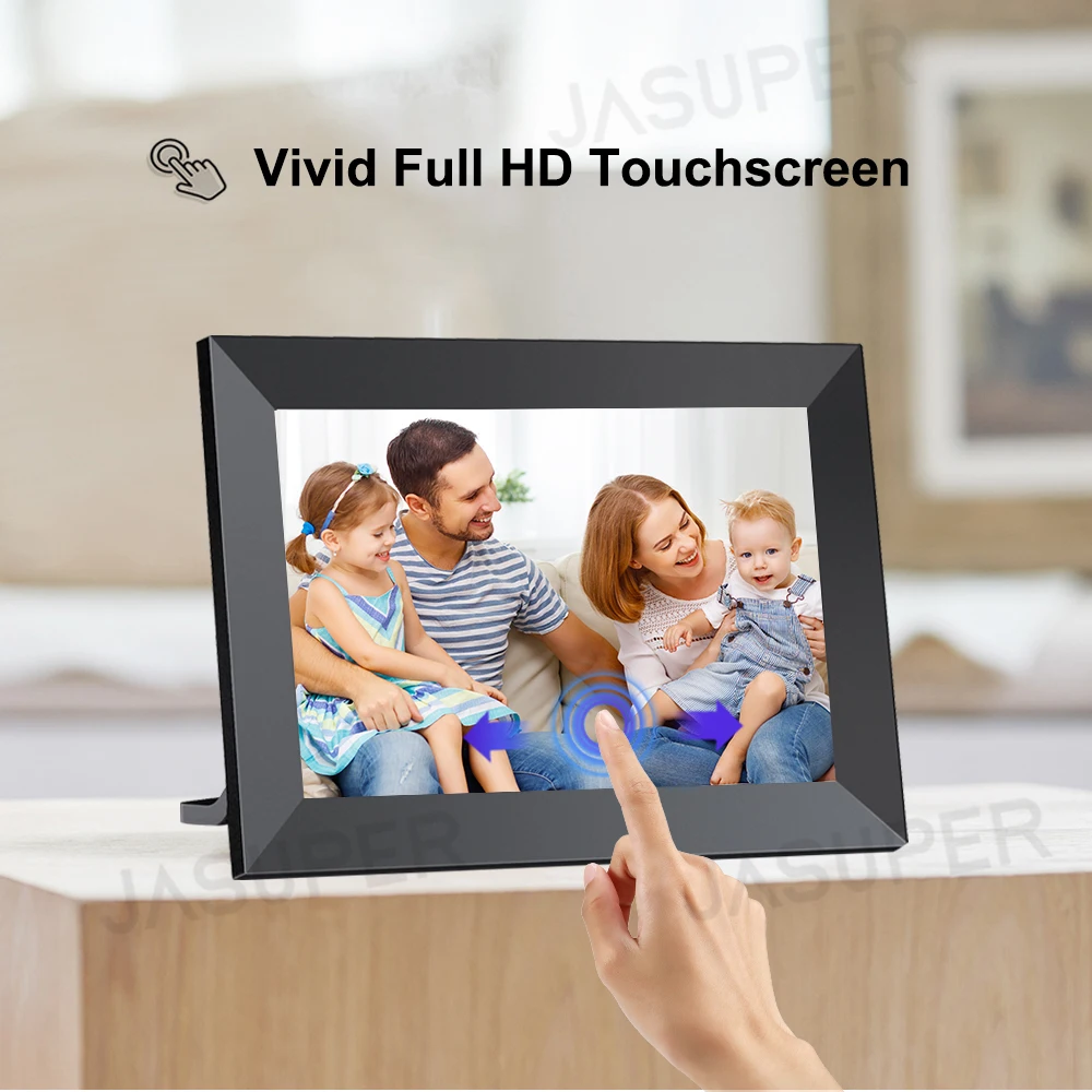 Tibuta 10.1 inch WLAN digital photo frame, 1280 x 800 IPS touch screen, digital photo frame, 16G walnut, share photos or videos via the Uhale app