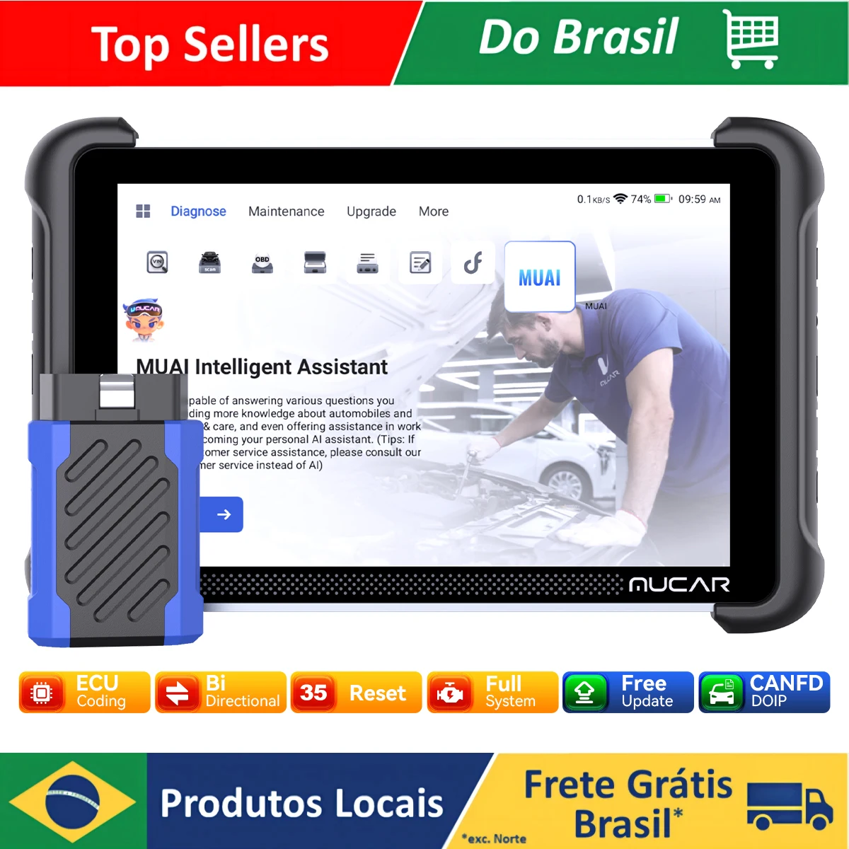 MUCAR 892BT Versão Global Scanner OBD2 Gratuito Programação de Chaves IMMO Codificação de ECU Ferramenta de Diagnóstico Automotivo Bidirecional CANFD DOIP