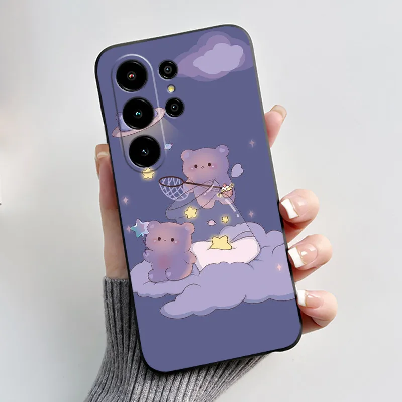 Aesthetic Cute Cat Cartoon Black Soft TPU Silicone Shockproof Phone Case Cover