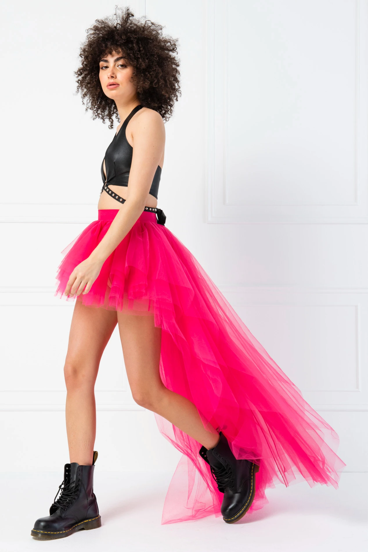 MisShow Karnevals-Tutu-Röcke, hoch-geschnittener, geschichteter, bauschiger Tüll-Petticoat, Fuchsia, elastische Taille, Rockabilly-Karneval-Party-Halbrock – Detail 8