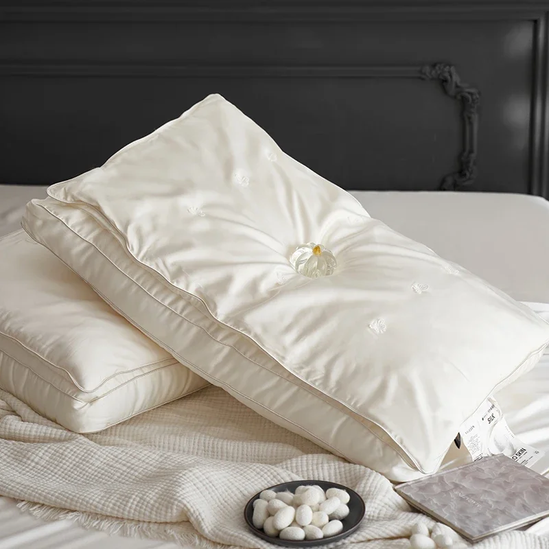 Mulberry Silk Pillows For Sleeping Natural Silk Filling Pearl Protein Fabric Anti Mite Health Care Bedding Hotel Neck Pillows 3