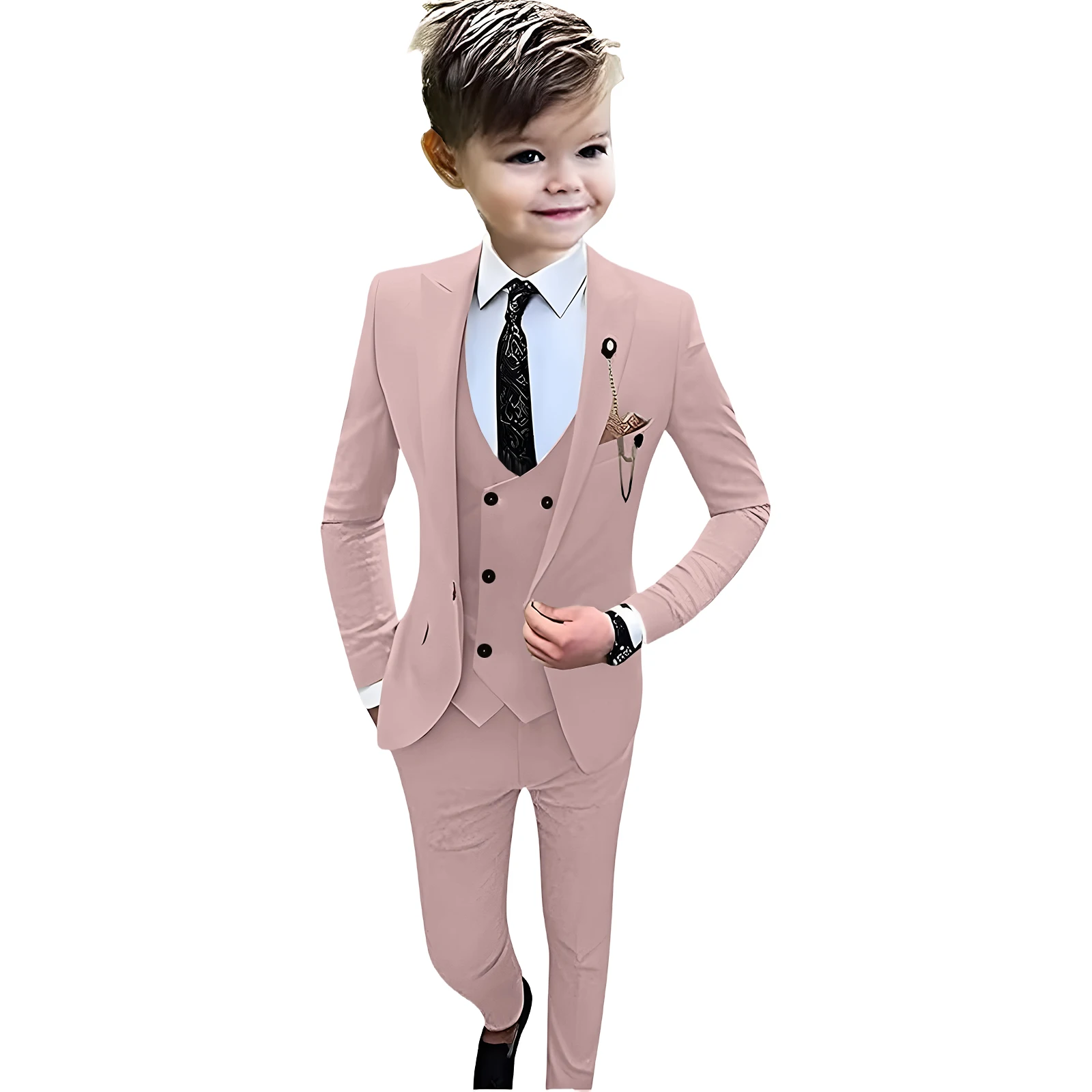4 Pcs Kids Suit Set Classic Single Button Boy's Tuxedo Blazer Vest Pants Birthday Wedding Party Suits Child