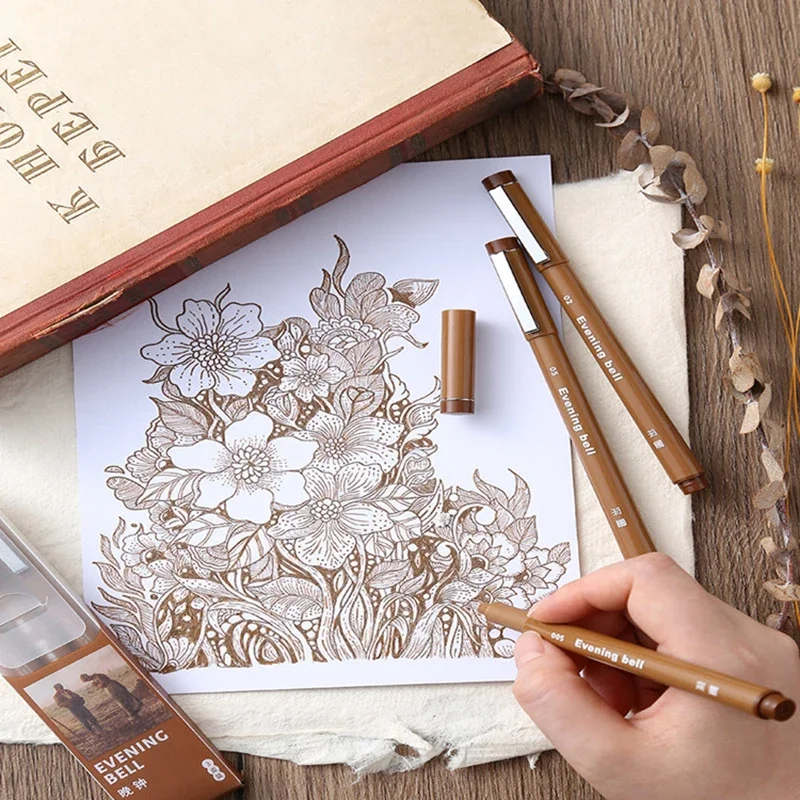 Drawing Pen Brown Pigment Liner Waterproof For Sketch Watercolor