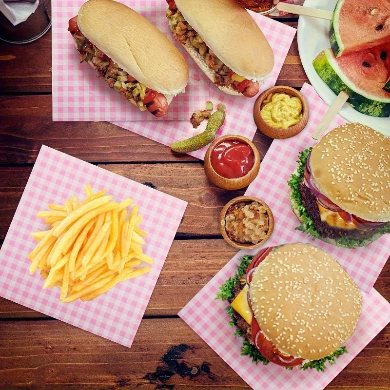 100PCS Pink Grease-Resistant Food Wrapping Paper Sheets 18×18cm Square Coated Oil-Proof... - SKU GRFW1537 - UGI Packaging