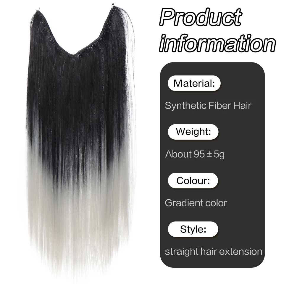 Synthetic non-clip invisible steel wire hair extension straight hair black gradient gray integrated Synthetic wig hair extension_voghion.com
