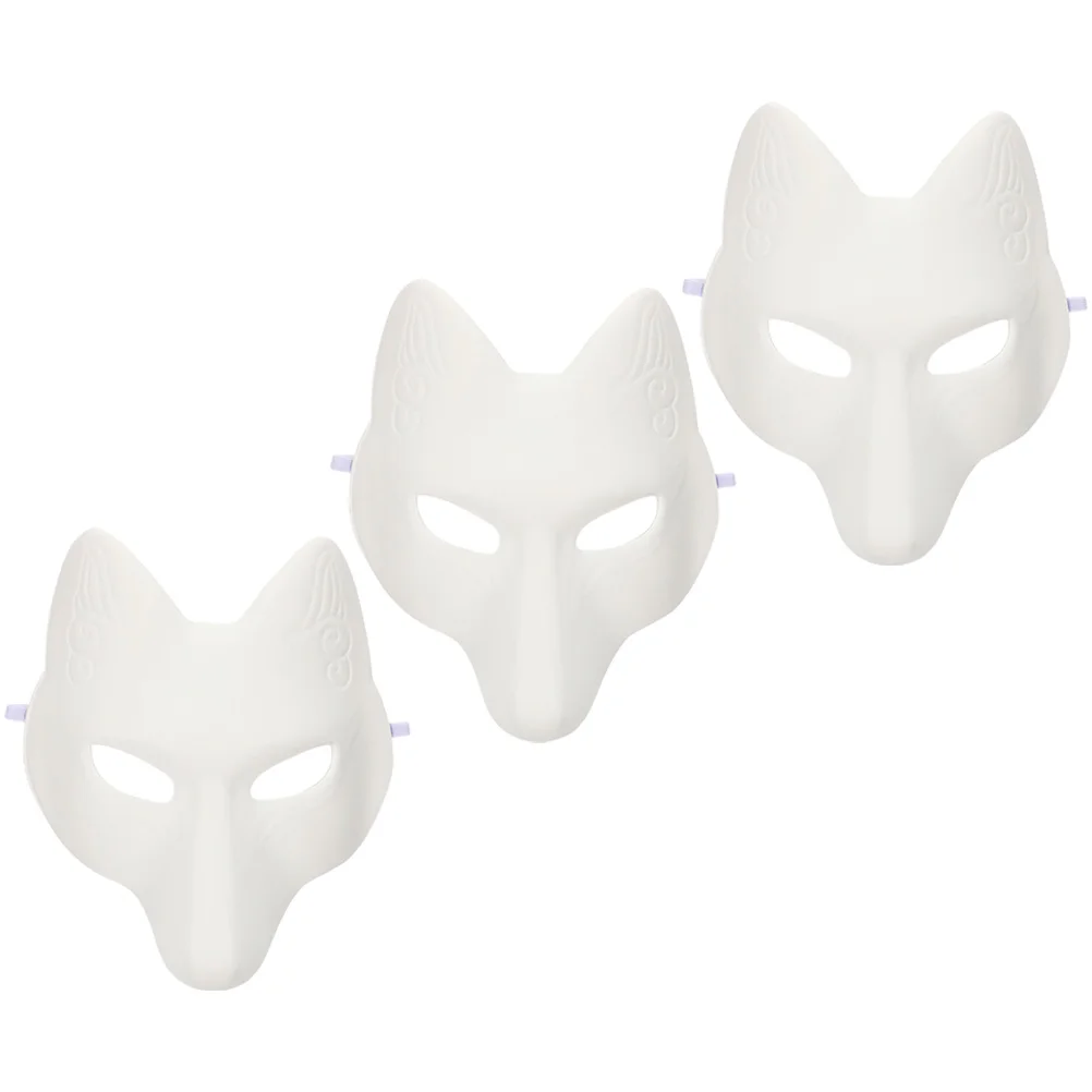

3 Pcs Halloween Fox Mask White Paper Blank Unpainted Cosplay Masquerade Party Costume Accessories Handmade Masks DIY Supply Pu