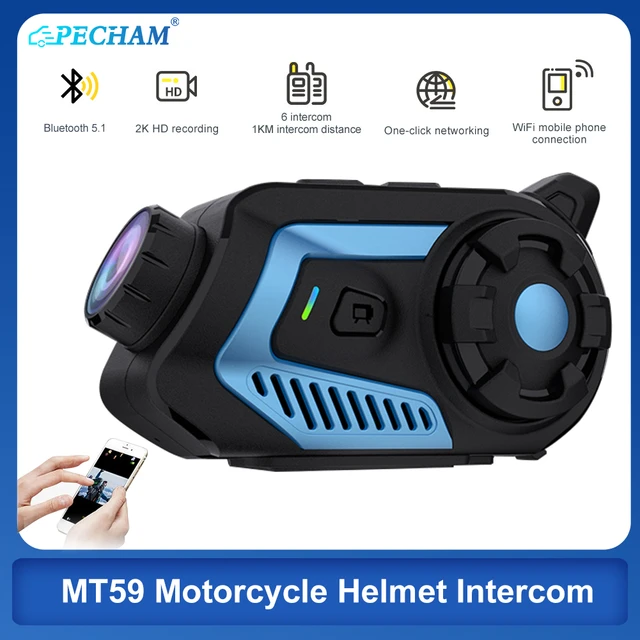 MT59 Bluetooth Motorcycle Intercom Camera Helmet Headset Group Speaker 800M  2K Headphone WiFi App Motorbike Dash