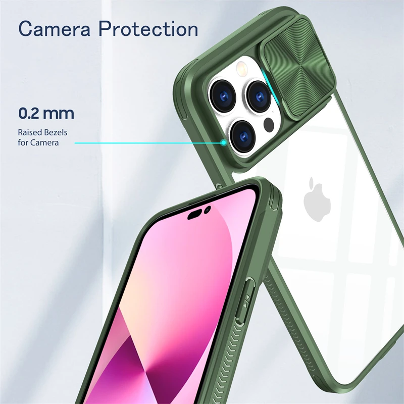 Slide Camera Protection Hybrid Acrylic Clear Shockproof Armor Case - Durable Hard Cover