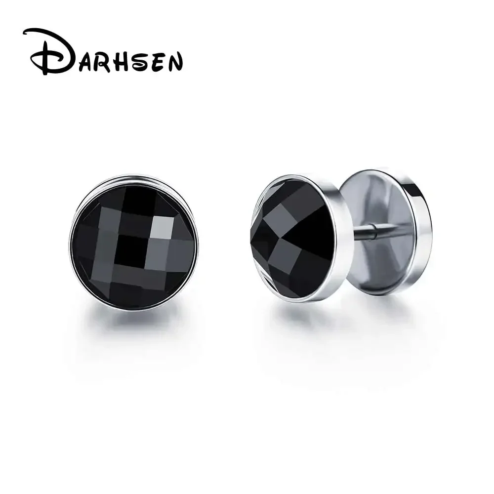 

DARHSEN Earing for Men Punk Silver Color Stainless Steel Boy Male Korean Stud Earrings Black Stone Fashion Jewelry