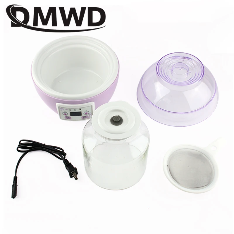 DMWD Electric Yogurt Maker Multifunction Natto Leben Fermenter Automatic Rice Wine Fruit Enzyme Machine 2L Yoghurt Glass Liner