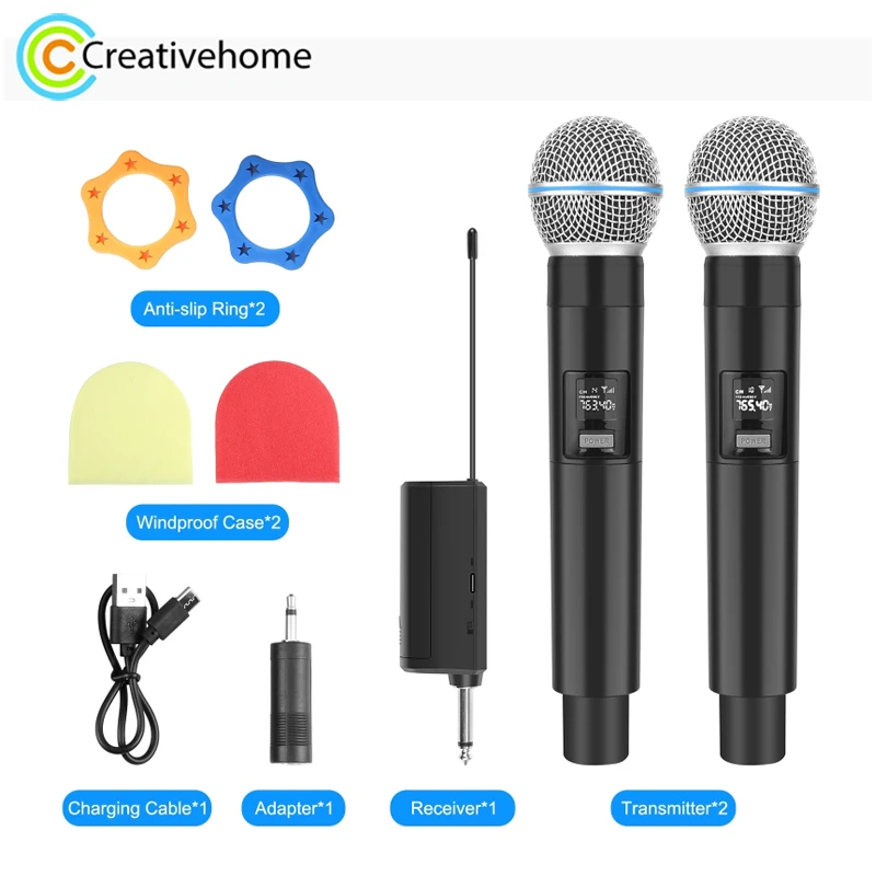 

PULUZ 1 To 2 Wireless Microphones with 6.35mm Transmitter Handheld Hypercardioid Home Karaoke Sound Stage Universal Microphone