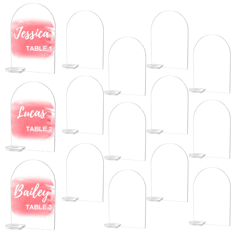 5/10 stücke Transparent Acryl Zeichen Klar Bogen Zeichen Mit Ständer Blank Name Zeichen Hochzeit Party Tisch Nummer Halter Platte dekoration – Detail 2